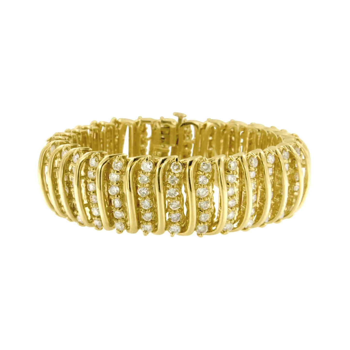 10K Yellow Gold 15.0 Cttw Diamond S Shaped Wave Link Two Tone 7” Tennis Bracelet (J-K Color, I2-I3 Clarity) WEM Support (www.WEM.support)
