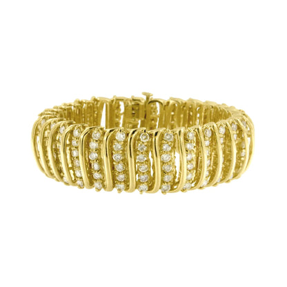 10K Yellow Gold 15.0 Cttw Diamond S Shaped Wave Link Two Tone 7” Tennis Bracelet (J-K Color, I2-I3 Clarity) WEM Support (www.WEM.support)