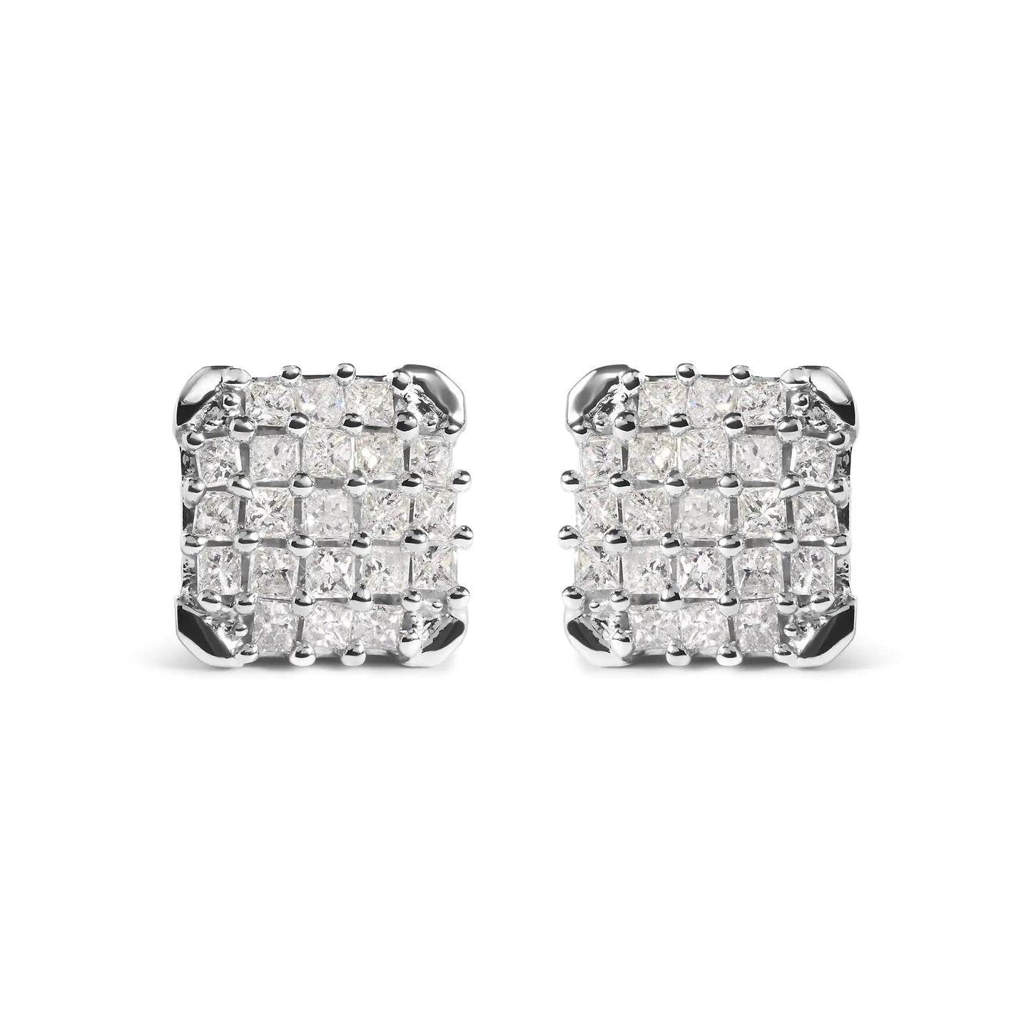 10K White Gold 3/4 Cttw Princess Diamond Composite Open Frame Stud Earrings (I-J Color, I1-I2 Clarity) WEM Support (www.WEM.support)