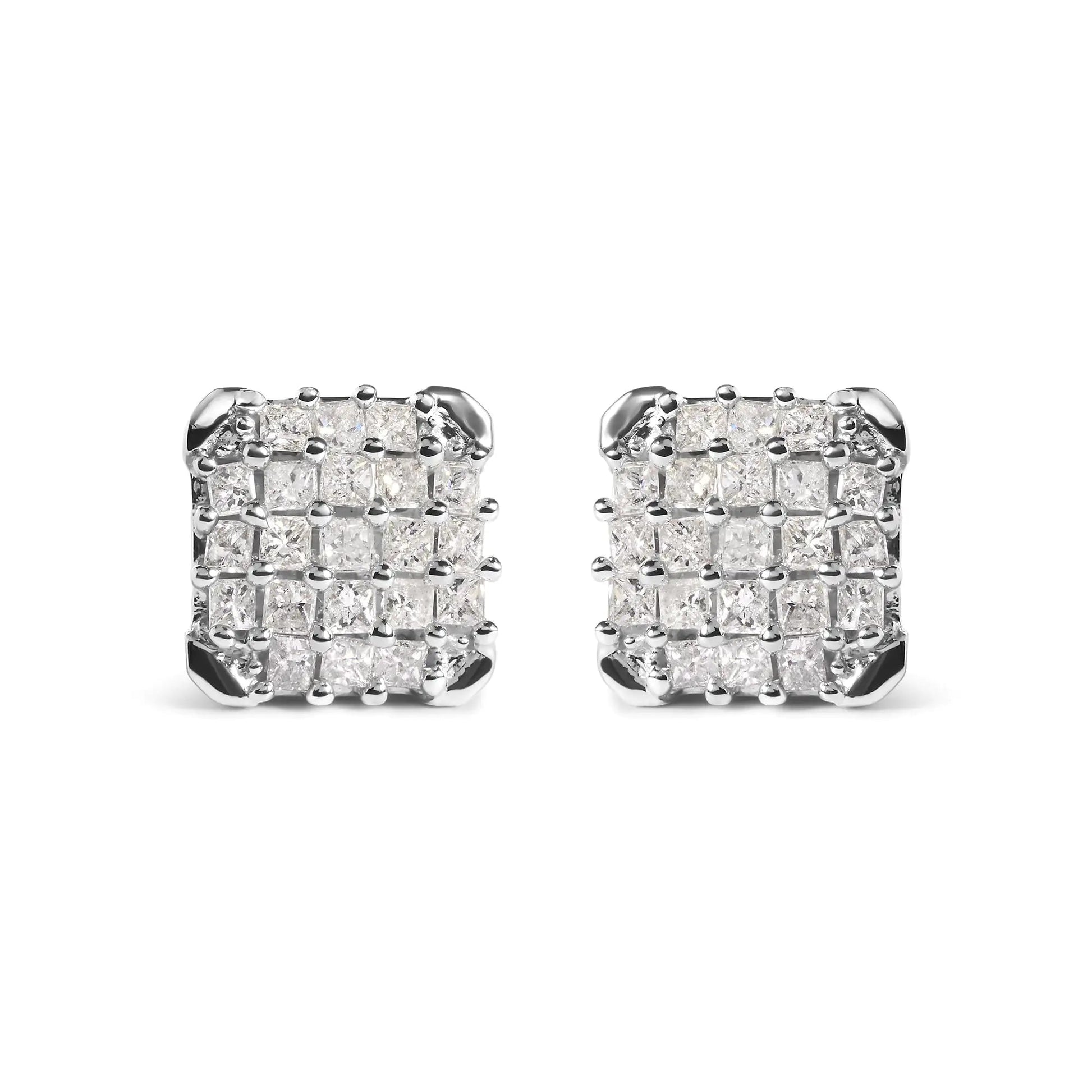 10K White Gold 3/4 Cttw Princess Diamond Composite Open Frame Stud Earrings (I-J Color, I1-I2 Clarity) WEM Support (www.WEM.support)