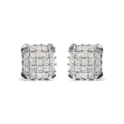 10K White Gold 3/4 Cttw Princess Diamond Composite Open Frame Stud Earrings (I-J Color, I1-I2 Clarity) WEM Support (www.WEM.support)