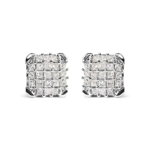 10K White Gold 3/4 Cttw Princess Diamond Composite Open Frame Stud Earrings (I-J Color, I1-I2 Clarity) WEM Support (www.WEM.support)