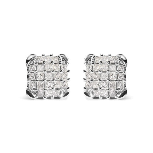 10K White Gold 3/4 Cttw Princess Diamond Composite Open Frame Stud Earrings (I-J Color, I1-I2 Clarity) WEM Support (www.WEM.support)