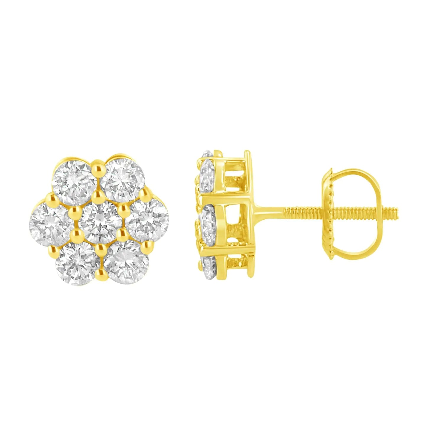 14K Yellow Gold 1.0 Cttw Diamond Flower Earring (J-K Color, I1-I2 Clarity) WEM Support (www.WEM.support)