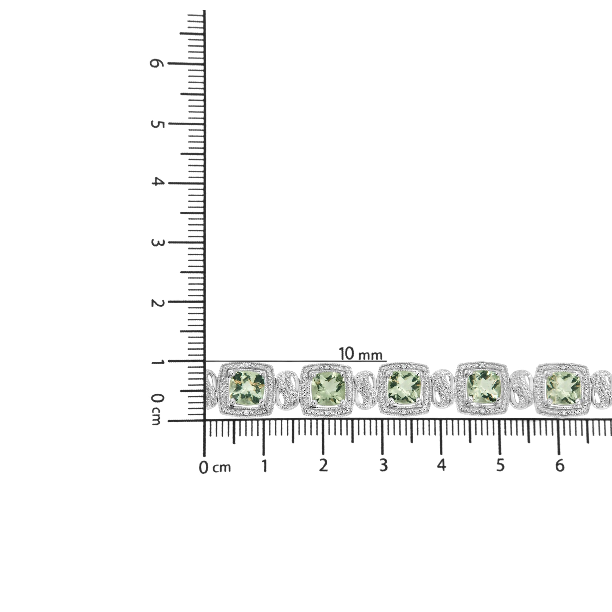.925 Sterling Silver 7x7 mm Cushion Cut Green Amethyst and 1/10 cttw Single Cut Diamond Square Shape Tennis Bracelet (I-J Color, I1-I2 Clarity) - 7" WEM Support (www.WEM.support)