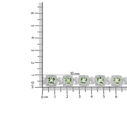 .925 Sterling Silver 7x7 mm Cushion Cut Green Amethyst and 1/10 cttw Single Cut Diamond Square Shape Tennis Bracelet (I-J Color, I1-I2 Clarity) - 7" WEM Support (www.WEM.support)
