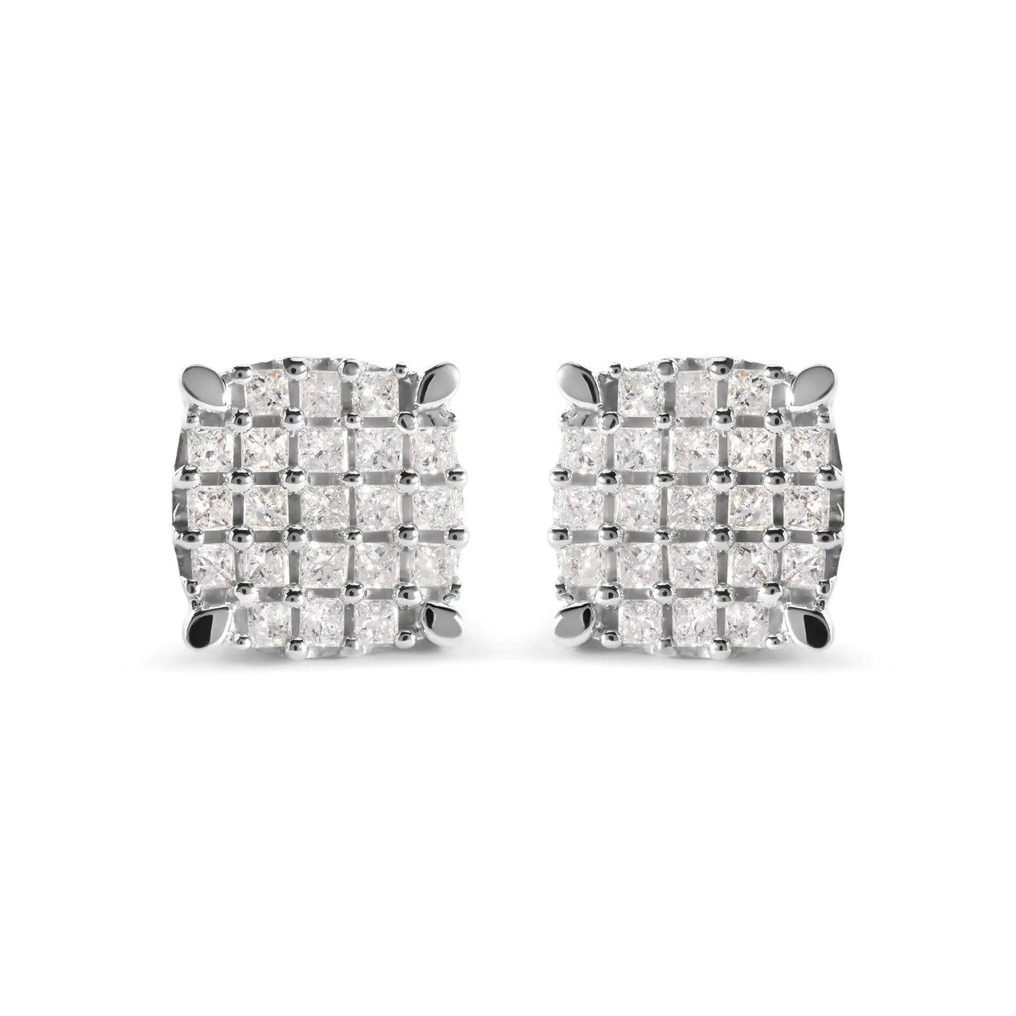10K White Gold 3/4 Cttw Princess Diamond Composite Cushion Shape Stud Earrings (I-J Color, I1-I2 Clarity) WEM Support (www.WEM.support)