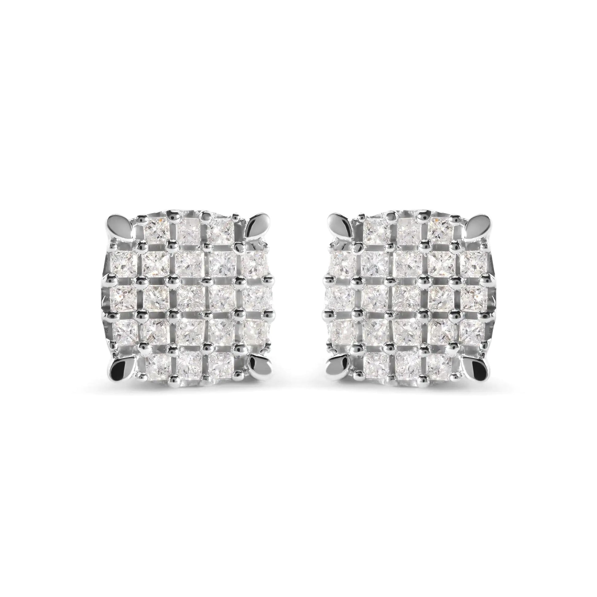 10K White Gold 3/4 Cttw Princess Diamond Composite Cushion Shape Stud Earrings (I-J Color, I1-I2 Clarity) WEM Support (www.WEM.support)
