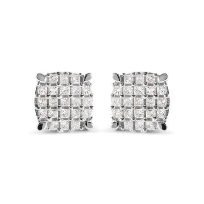10K White Gold 3/4 Cttw Princess Diamond Composite Cushion Shape Stud Earrings (I-J Color, I1-I2 Clarity) WEM Support (www.WEM.support)
