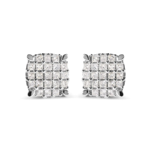 10K White Gold 3/4 Cttw Princess Diamond Composite Cushion Shape Stud Earrings (I-J Color, I1-I2 Clarity) WEM Support (www.WEM.support)