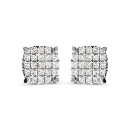 10K White Gold 3/4 Cttw Princess Diamond Composite Cushion Shape Stud Earrings (I-J Color, I1-I2 Clarity) WEM Support (www.WEM.support)