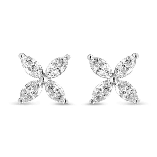 14K White Gold 1.0 Cttw Marquise Diamond 8 Stone Floral Leaf Stud Earrings (H-I Color, SI2-I1 Clarity) WEM Support (www.WEM.support)