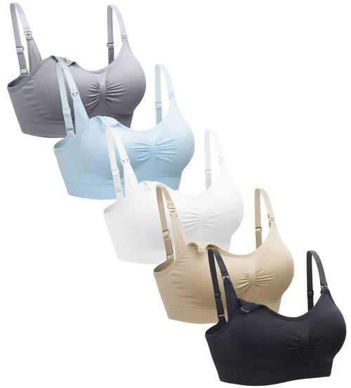 Suekaphin 5PACK Nursing Bra Wireless Bra Women's Sleeping Maternity Bra Breastfeeding Bra Large Black/Nude/Gray/White/Lightblue My Store