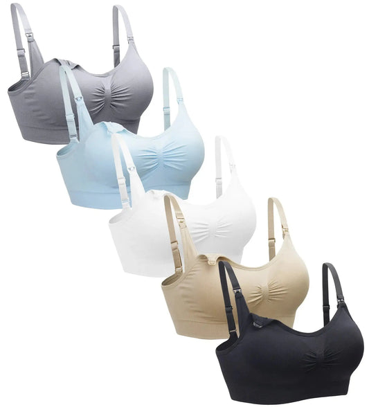 Suekaphin 5PACK Nursing Bra Wireless Bra Women's Sleeping Maternity Bra Breastfeeding Bra Large Black/Nude/Gray/White/Lightblue My Store