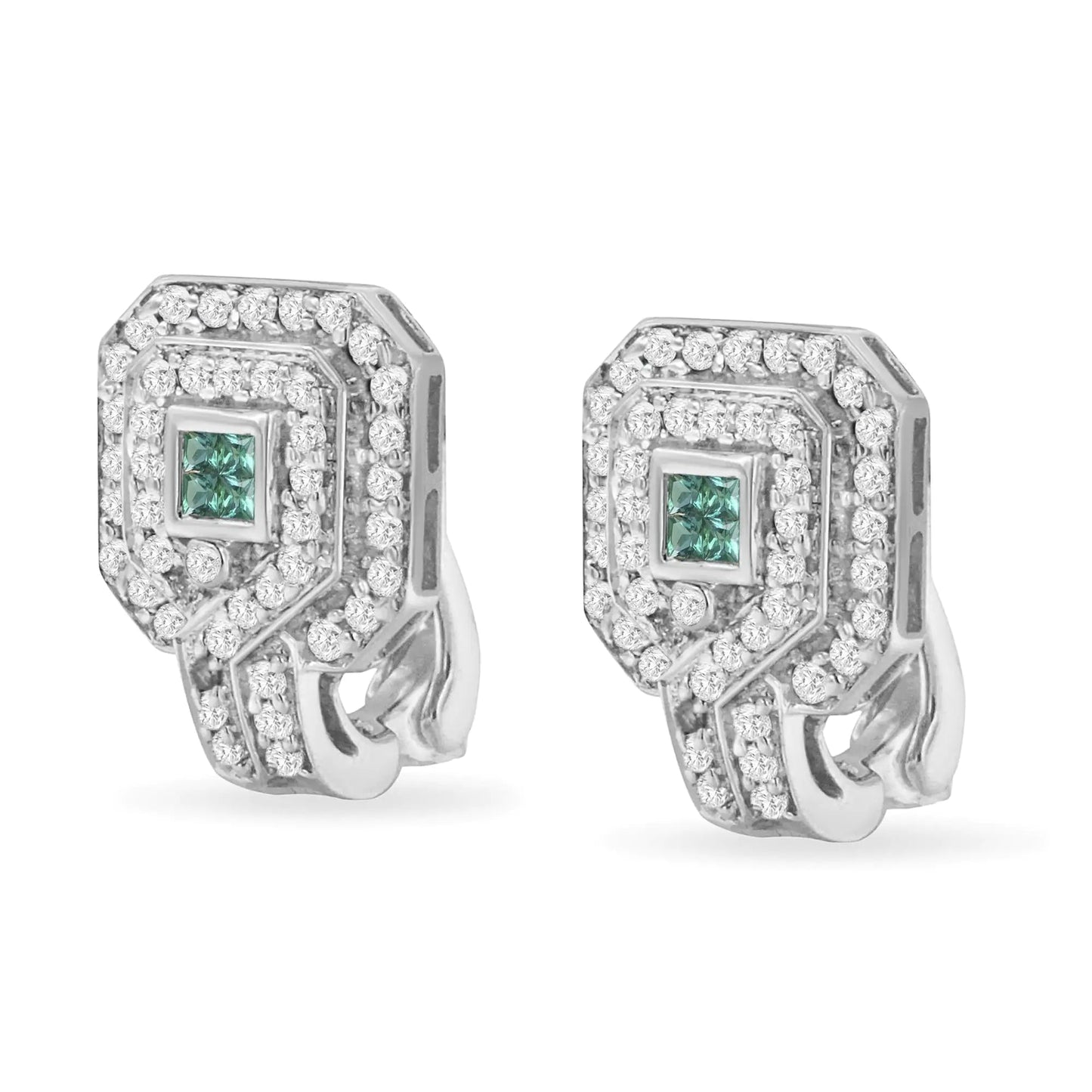 14K White Gold 1ct. TDW Round and Princess-cut Treated Blue Diamond Earrings (H-I,SI1-SI2) WEM Support (www.WEM.support)