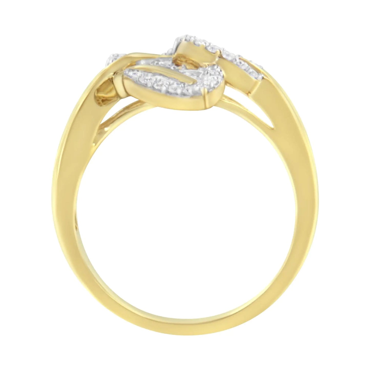 10k Yellow and White Gold 1/2 Cttw Baguette and Round Diamond Bypass Triple Leaf Ring (I-J Color, I1-I2 Clarity) WEM Support (www.WEM.support)