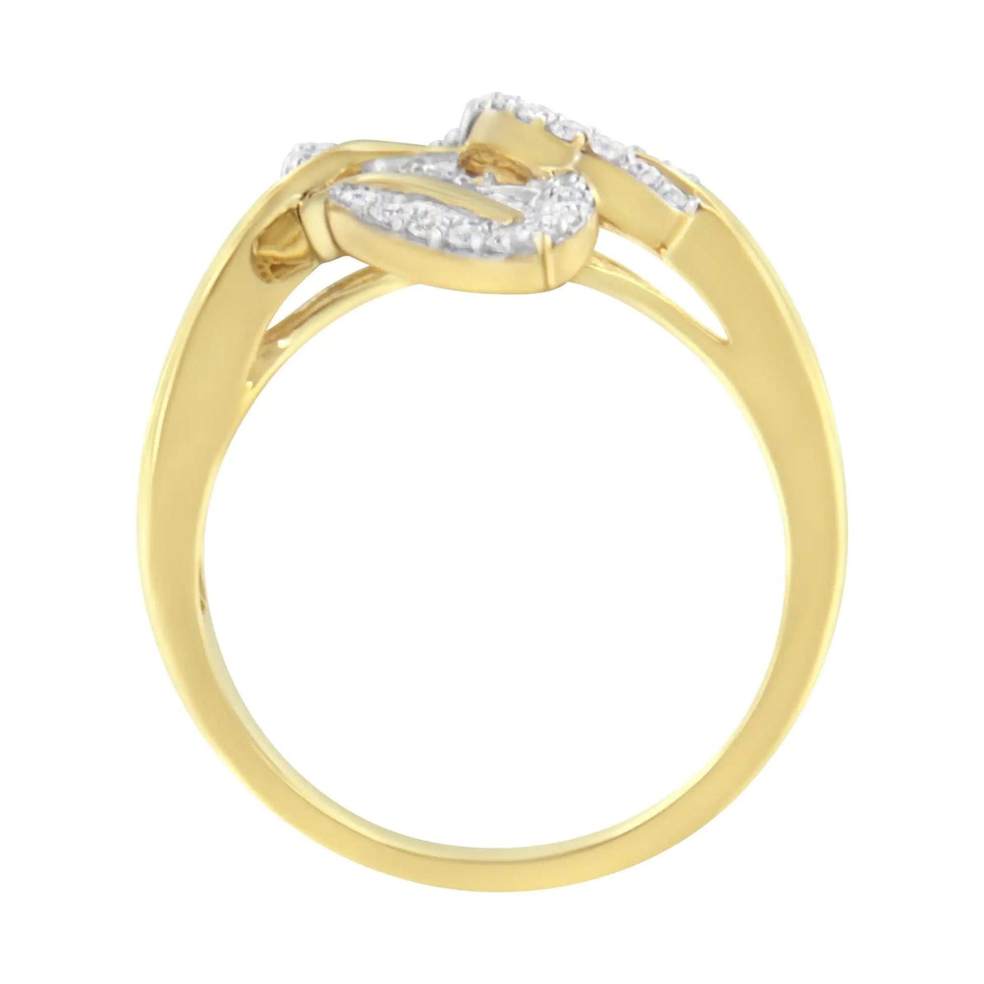 10k Yellow and White Gold 1/2 Cttw Baguette and Round Diamond Bypass Triple Leaf Ring (I-J Color, I1-I2 Clarity) WEM Support (www.WEM.support)