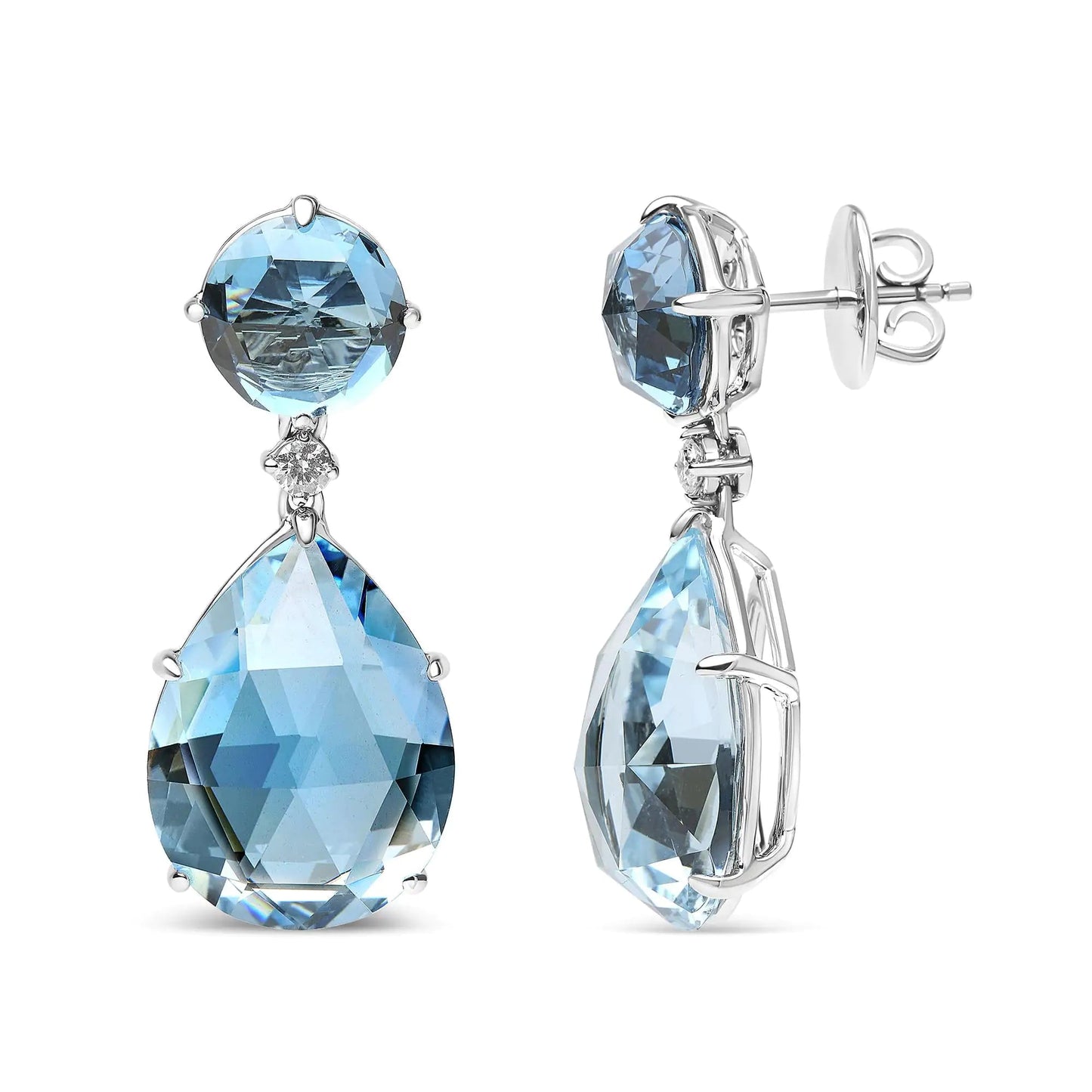 18K White Gold 1/5 Cttw Diamond with Round London Blue Topaz and 20 x 15mm Pear Cut Sky Blue Topaz Gemstone Dangle Earring (G-H Color, SI1-SI2 Clarity) WEM Support (www.WEM.support)