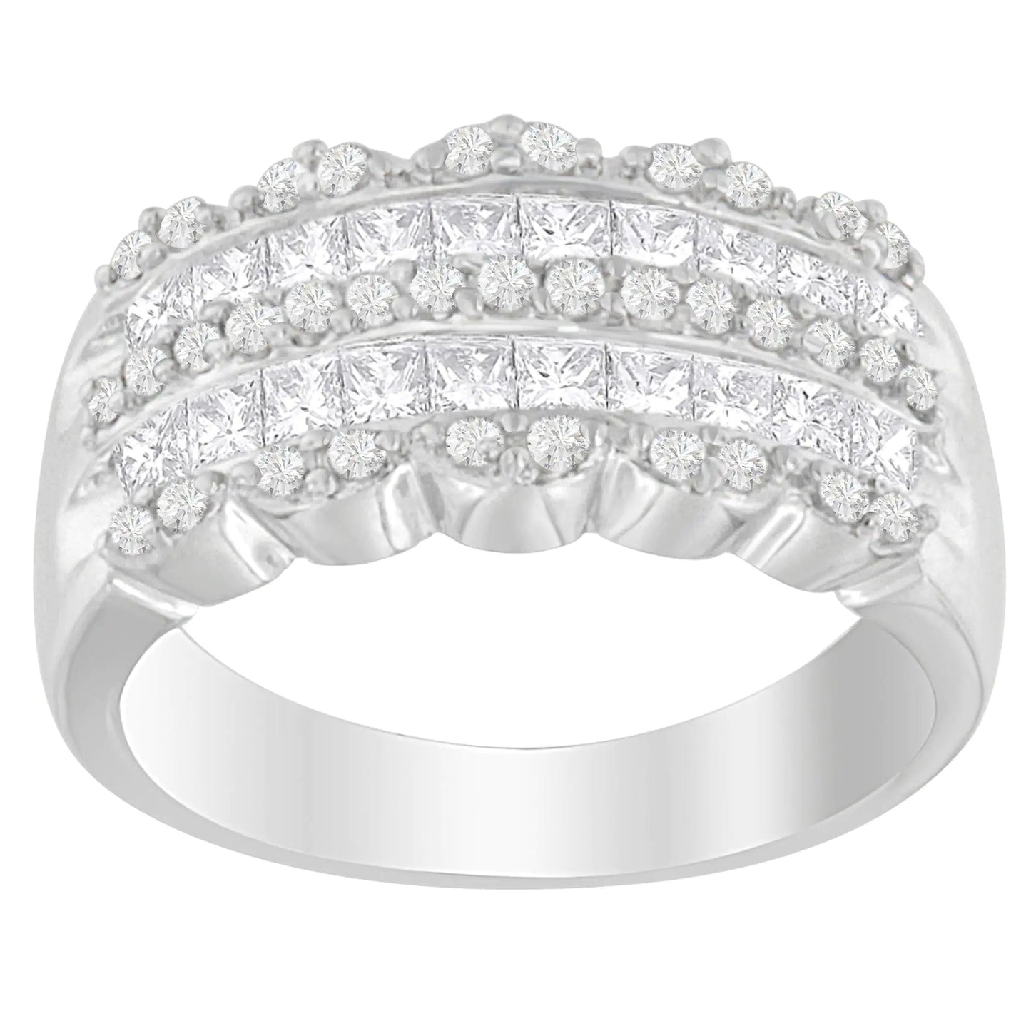 14K White Gold 1 1/7ct. TDW Round and Princess-Cut Diamond Ring(H-I, SI2-I1) WEM Support (www.WEM.support)