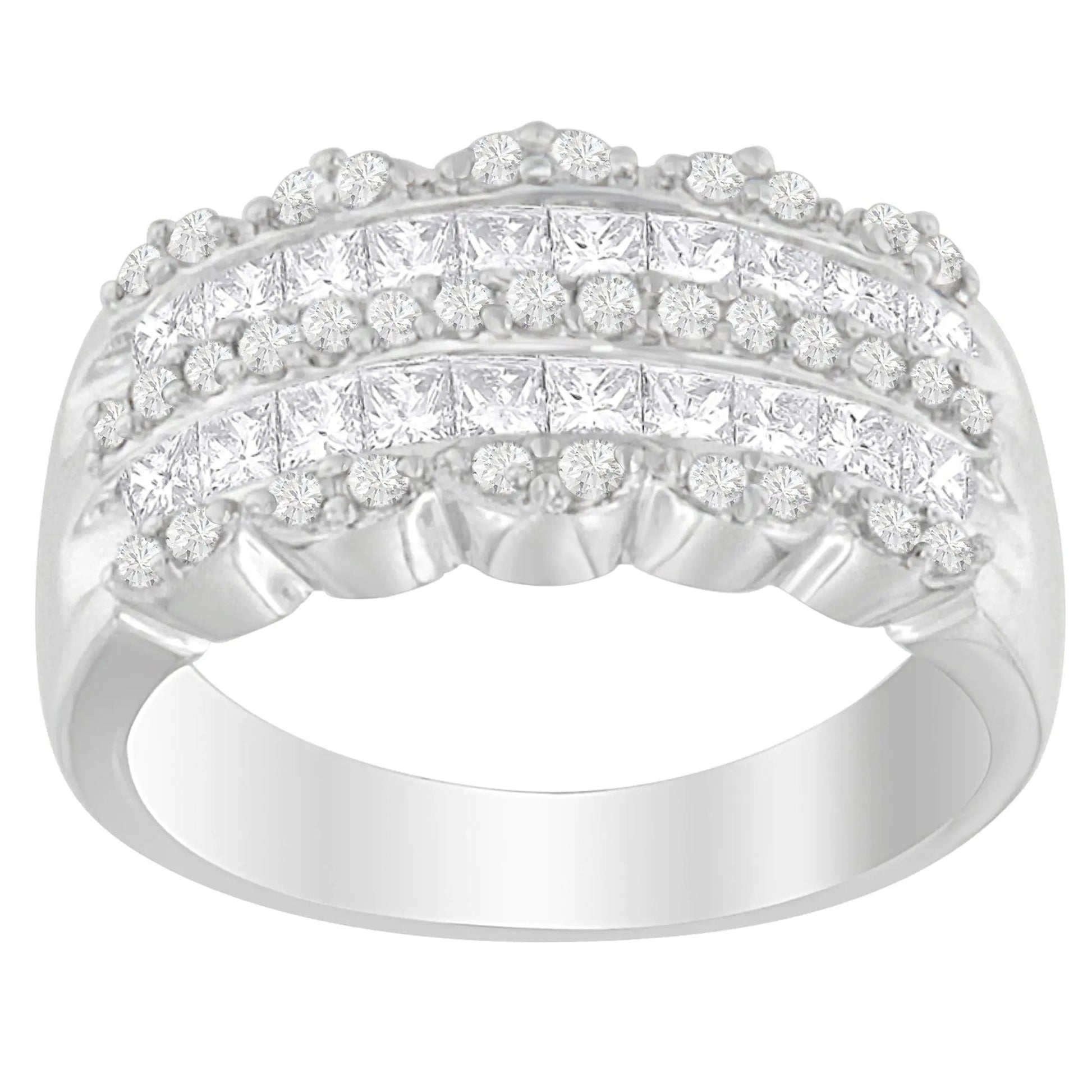 14K White Gold 1 1/7ct. TDW Round and Princess-Cut Diamond Ring(H-I, SI2-I1) WEM Support (www.WEM.support)