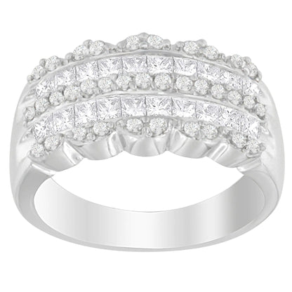 14K White Gold 1 1/7ct. TDW Round and Princess-Cut Diamond Ring(H-I, SI2-I1) WEM Support (www.WEM.support)