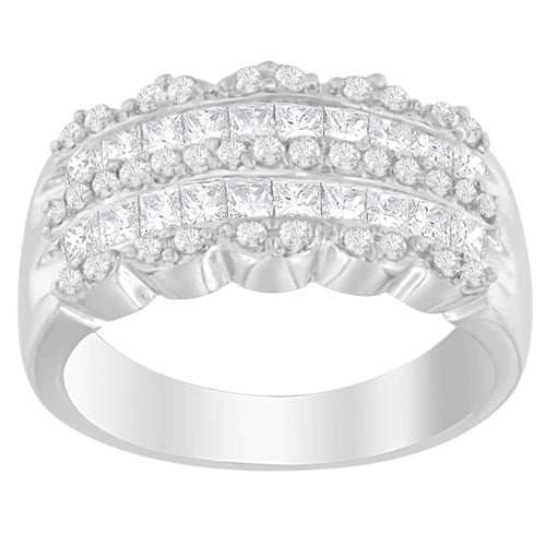 14K White Gold 1 1/7ct. TDW Round and Princess-Cut Diamond Ring(H-I, SI2-I1) WEM Support (www.WEM.support)