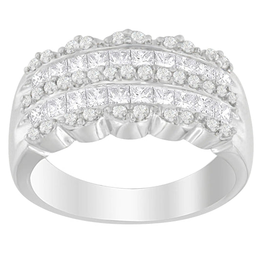 14K White Gold 1 1/7ct. TDW Round and Princess-Cut Diamond Ring(H-I, SI2-I1) WEM Support (www.WEM.support)
