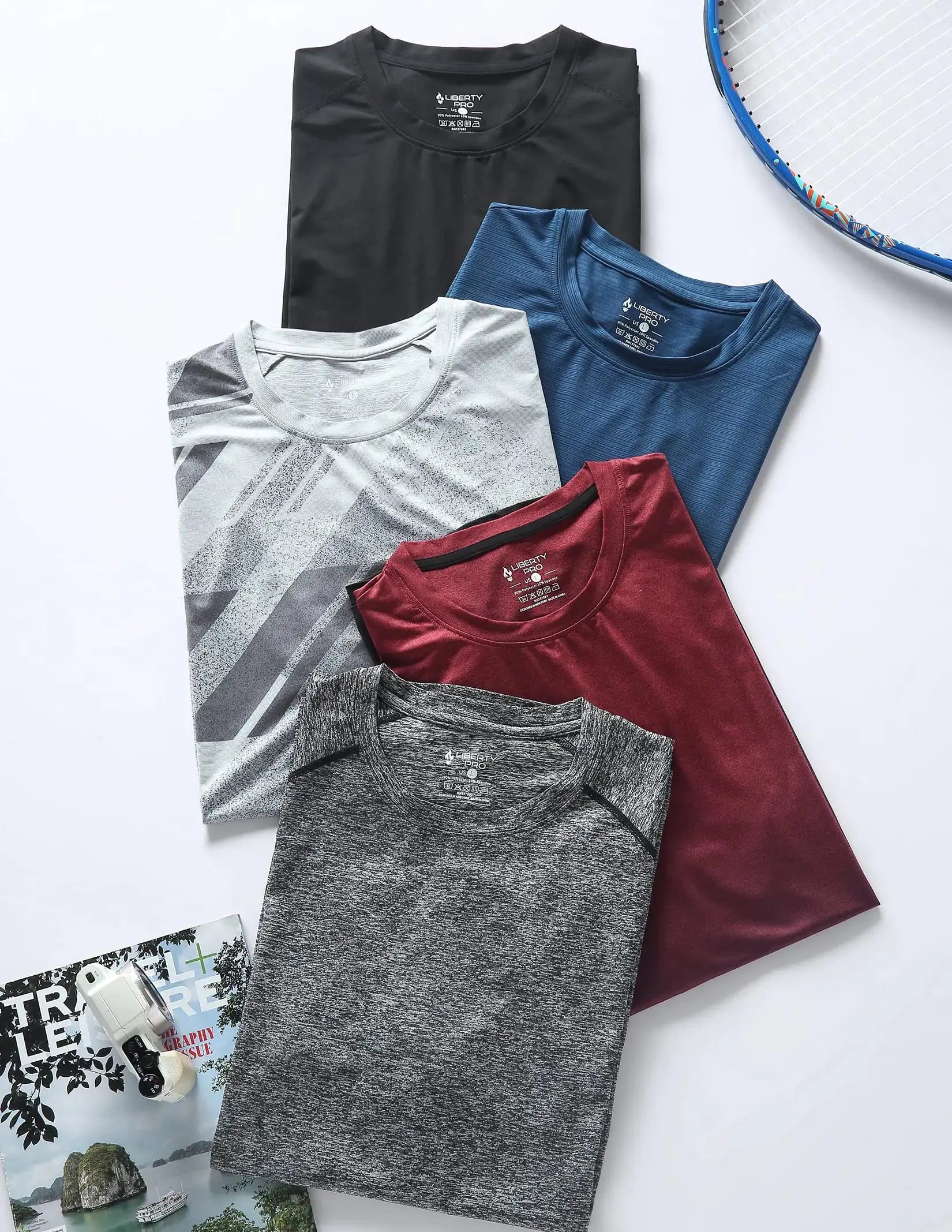 5 Pack Men’s Active Quick Dry Crew Neck T Shirts | Athletic Running Gym Workout Short Sleeve Tee Tops Bulk Light Gray/Gradient Red/Blue/Charcoal/Black Large My Store