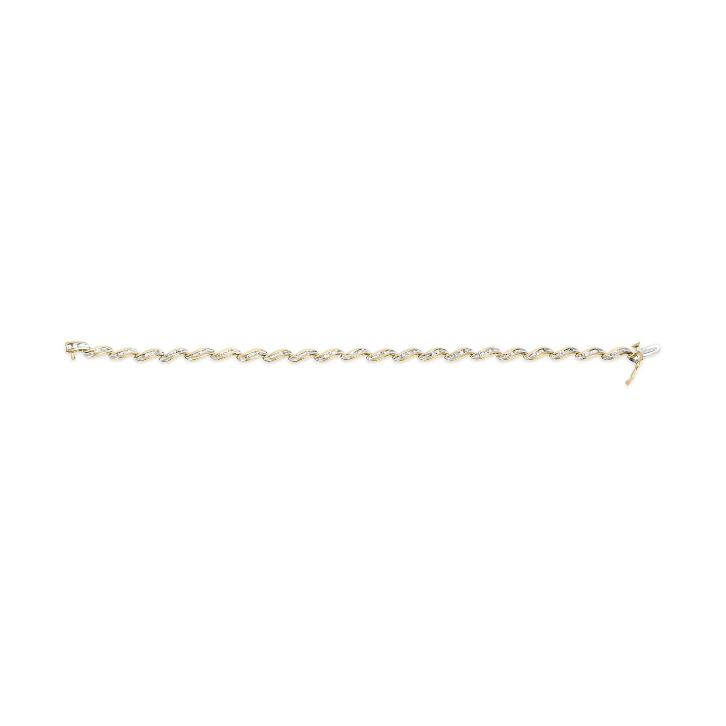 10k Yellow Gold 1.00 Cttw Baguette-Cut Diamond Spiral Link 7.50" Bracelet (I-J Color, I1-I2 Clarity) WEM Support (www.WEM.support)