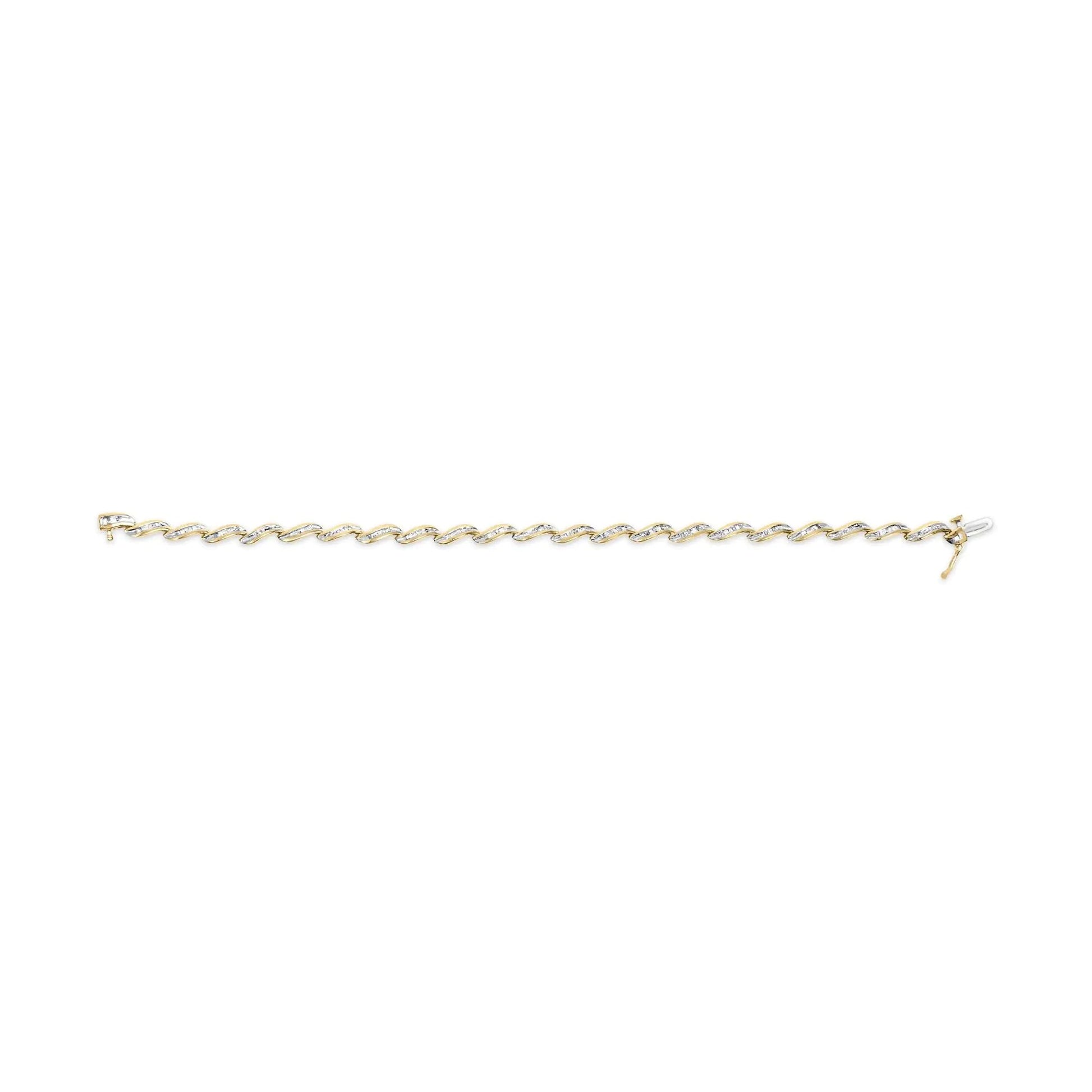10k Yellow Gold 1.00 Cttw Baguette-Cut Diamond Spiral Link 7.50" Bracelet (I-J Color, I1-I2 Clarity) WEM Support (www.WEM.support)