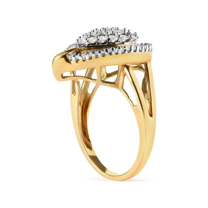 10K Yellow Gold 1 Cttw Round and Baguette Cut Diamond Ballerina Cluster Ring (H-I Color, SI2-I1 Clarity) WEM Support (www.WEM.support)