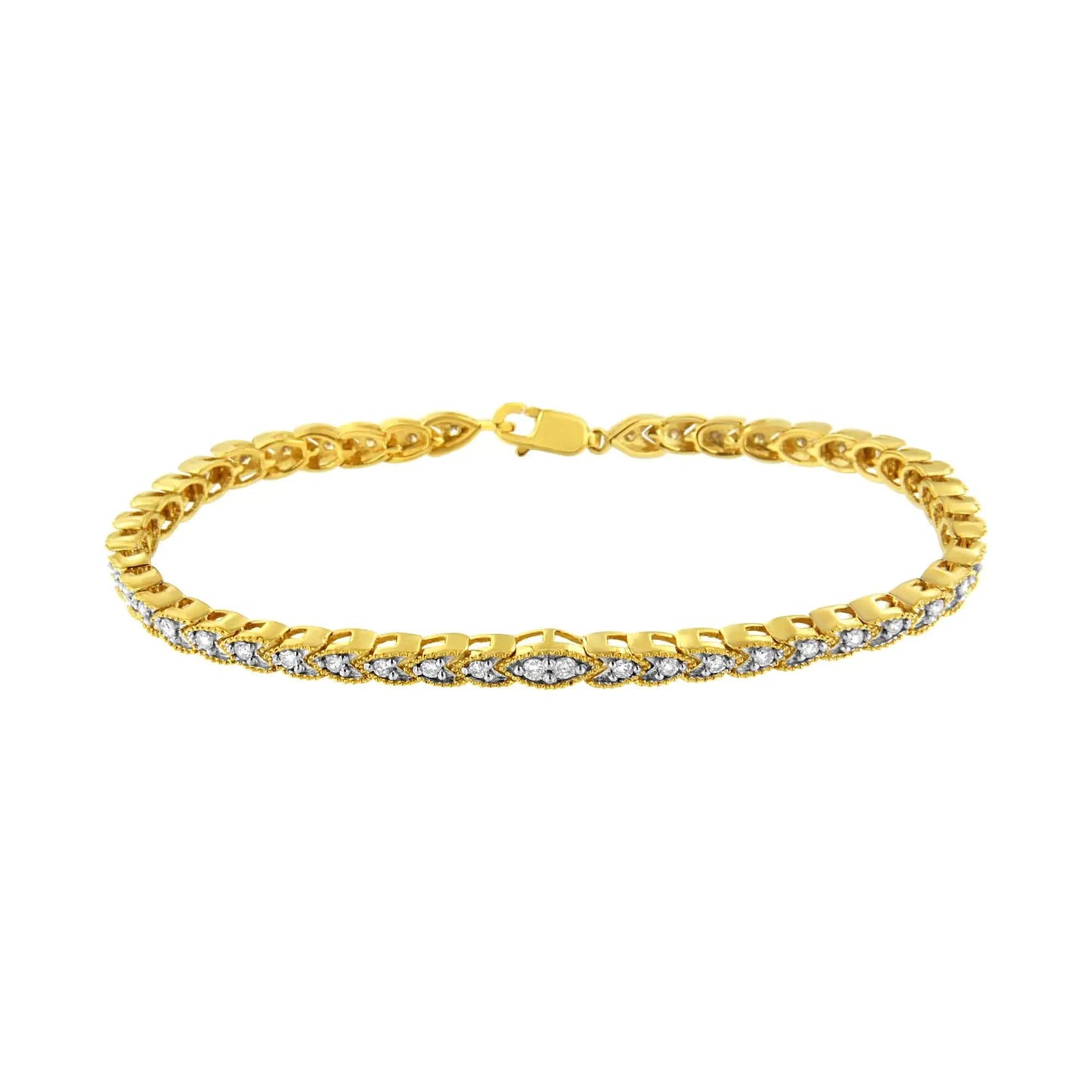 10K Gelbvergoldetes .925 Sterlingsilber 1 Karat Diamanten-Armband in Birnenform mit Krappenfassung (I-J Farbe, I1-I2 Reinheit) - 18,42 cm WEM Support (www.WEM.support)