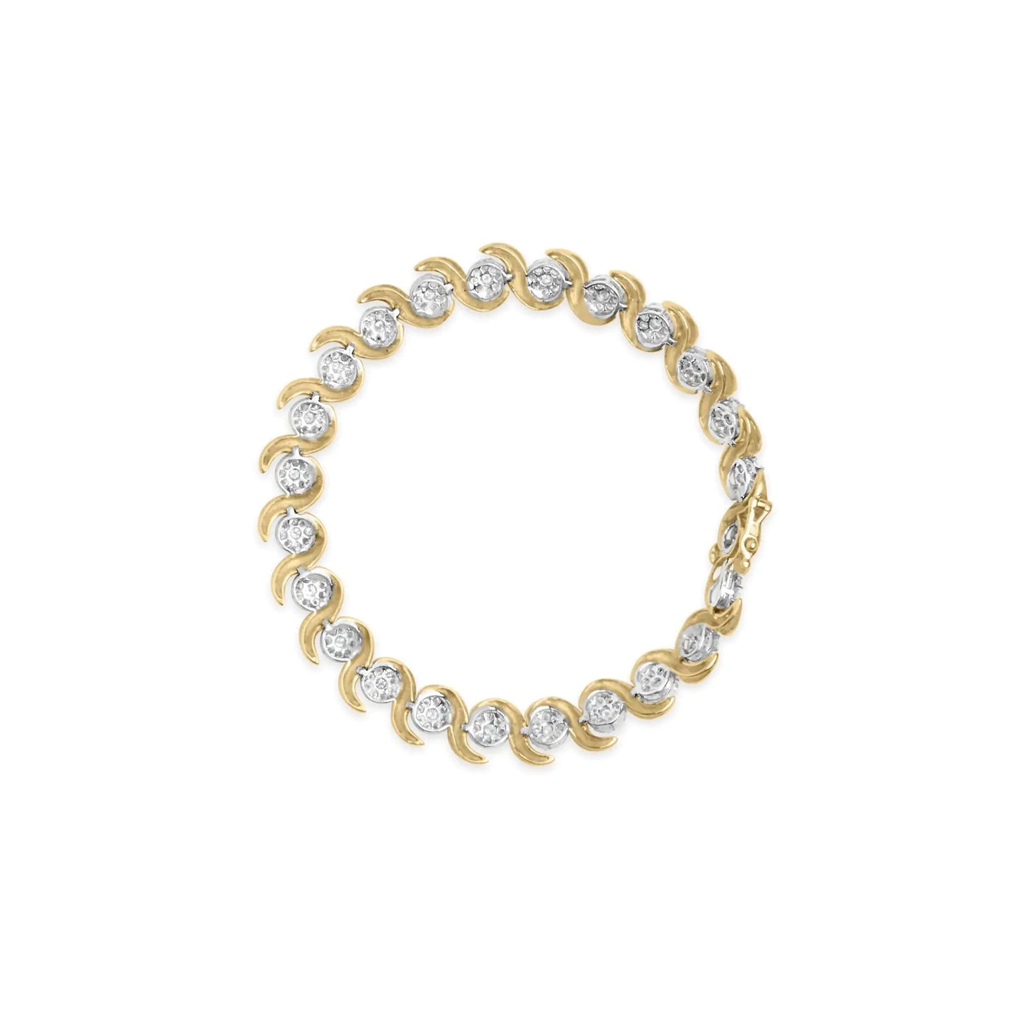 10K Yellow Gold 4.00 Cttw Round-Cut Diamond Floral Link 7.5" Bracelet (H-I Color, I2-I3 Clarity) WEM Support (www.WEM.support)