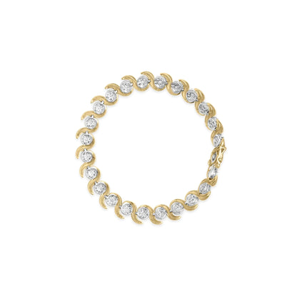 10K Yellow Gold 4.00 Cttw Round-Cut Diamond Floral Link 7.5" Bracelet (H-I Color, I2-I3 Clarity) WEM Support (www.WEM.support)
