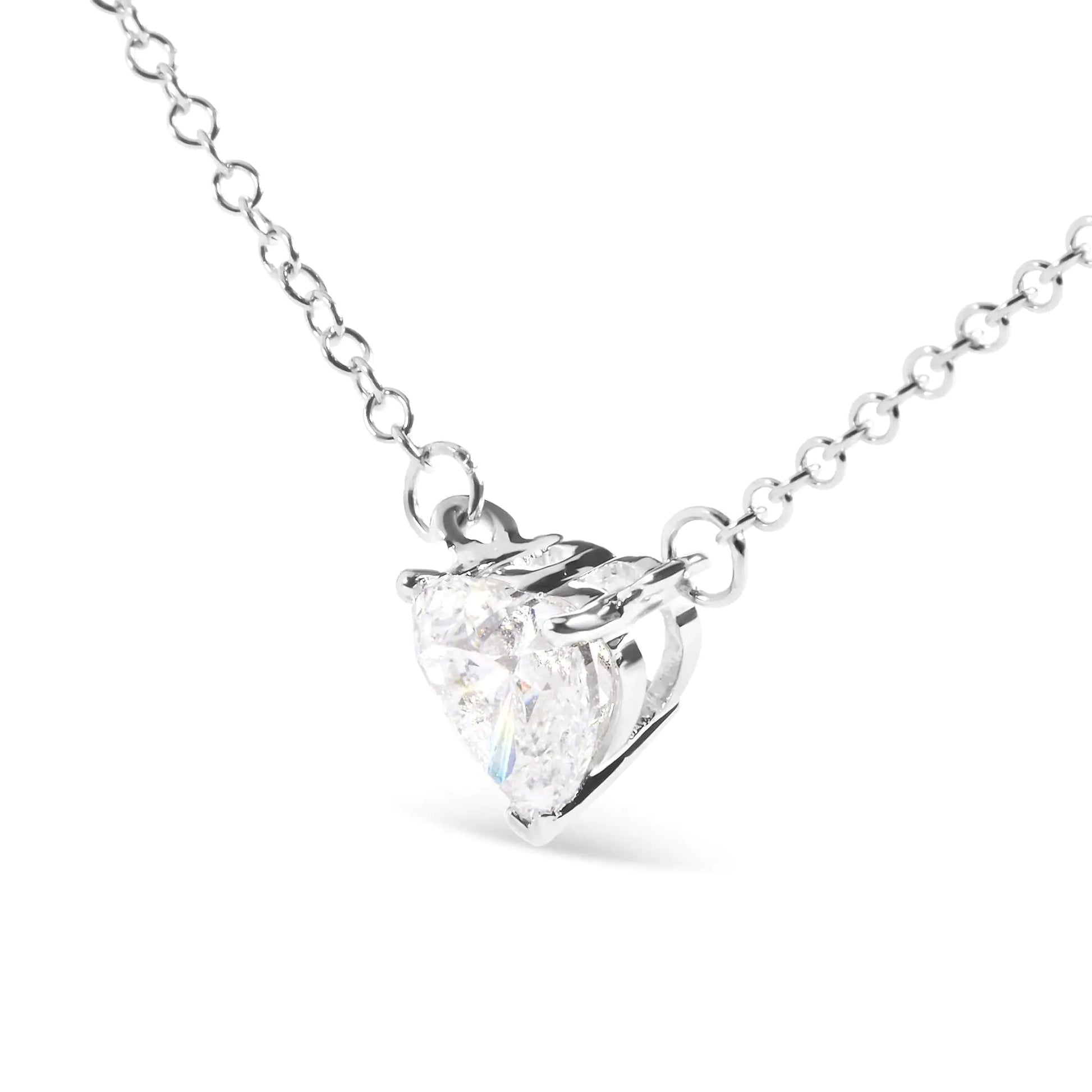 14K White Gold 1.0 Cttw Lab Grown Diamond Heart Shape Solitaire Pendant Necklace (F-G Color, VS1-VS2 Clarity) WEM Support (www.WEM.support)
