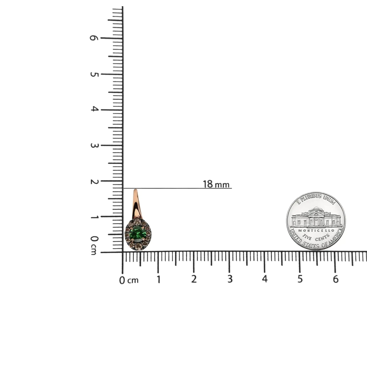 18K Rose and White Gold 3/8 Cttw Round Brown Diamonds and Round Green Tsavorite Gemstone Halo Drop Hoop Earrings (Brown Color, SI1-SI2 Clarity) WEM Support (www.WEM.support)