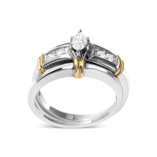 14K Yellow and White Gold 1/3 Cttw Marquise Diamond Cocktail Engagement Ring Set (H-I Color, SI1-SI2 Clarity) WEM Support (www.WEM.support)