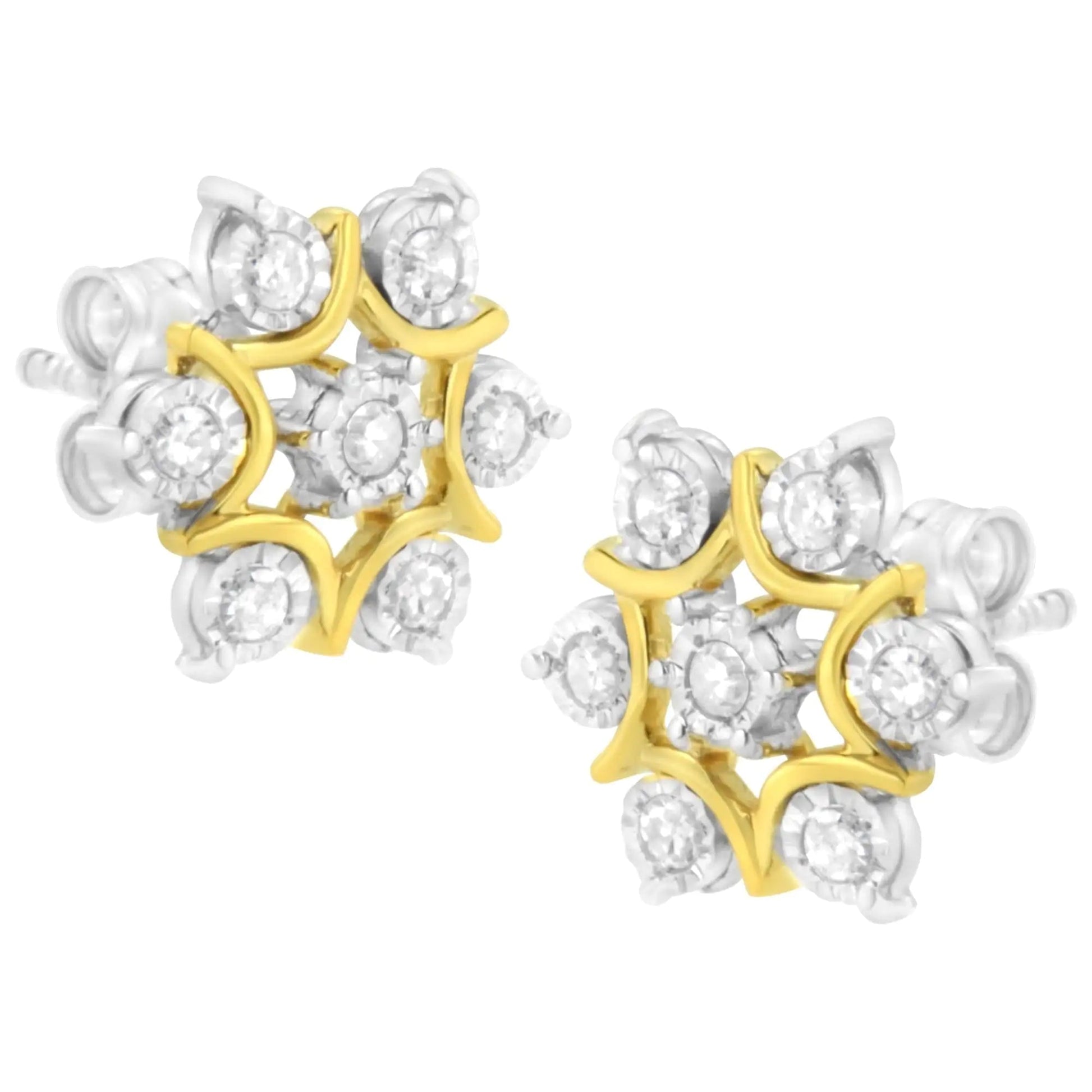 10K Yellow Gold Plated .925 Sterling Silver 1/4 Cttw Miracle Set Round-Cut Diamond Floral Earring (I-J Color, I2-I3 Clarity) WEM Support (www.WEM.support)