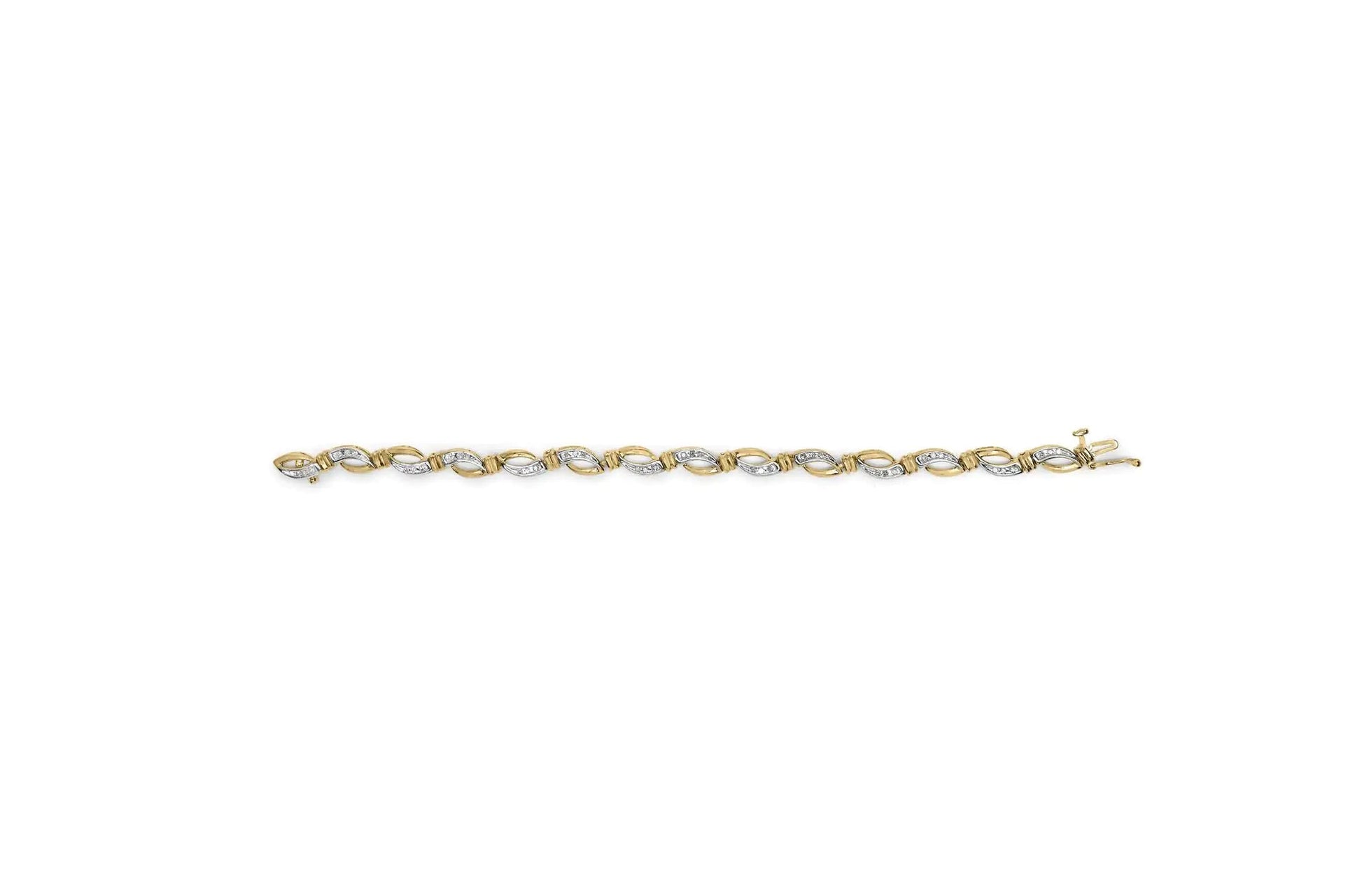 10K Yellow and White Gold 1/2 Cttw Channel Set Diamond Infinity Link 7" Tennis Bracelet (H-I Color, I1-I2 Clarity) WEM Support (www.WEM.support)