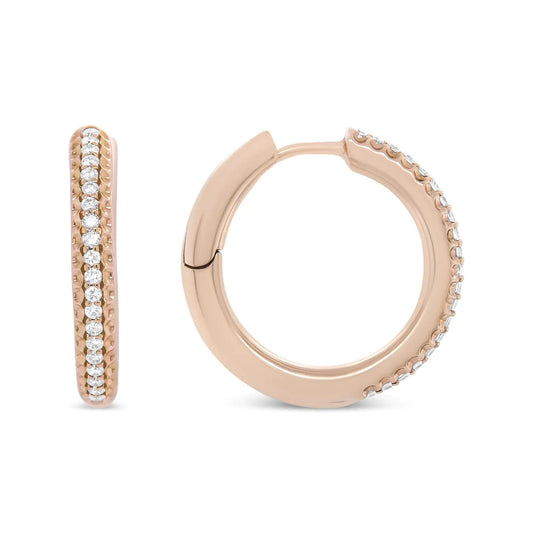 18K Rose Gold 1/3 Cttw Round Cut Diamond Hoop Earrings (F-G Color, VS1-VS2 Clarity) WEM Support (www.WEM.support)