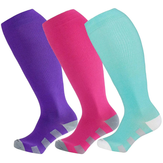 Wide Calf Compression Socks for Women & Men Extra Large Size Support Socks for Nurses Running Pregnant Travel, 15-20 mmHg 3 Pairs D Medium My Store