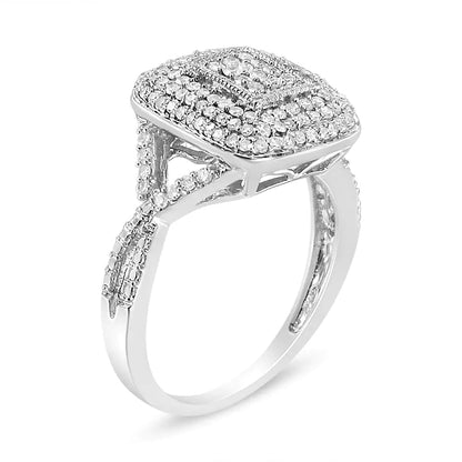 .925 Sterling Silver 1/2 Cttw Round-Cut Diamond Cluster Cushion Ring (I-J , I1-I2) WEM Support (www.WEM.support)
