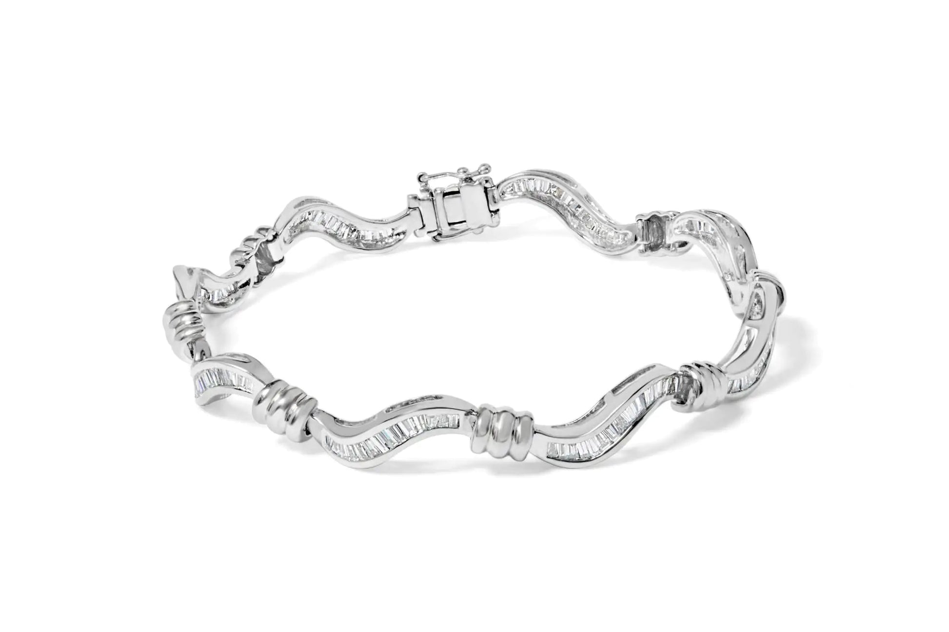 14K White Gold 2.00 Cttw Baguette-Cut Spiral Link 7" Bracelet (G-H Color, SI1-SI2 Clarity) WEM Support (www.WEM.support)