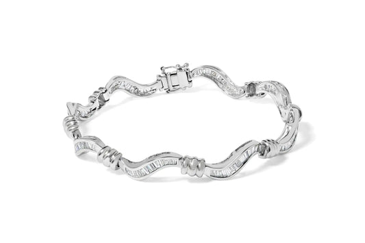 14K White Gold 2.00 Cttw Baguette-Cut Spiral Link 7" Bracelet (G-H Color, SI1-SI2 Clarity) WEM Support (www.WEM.support)