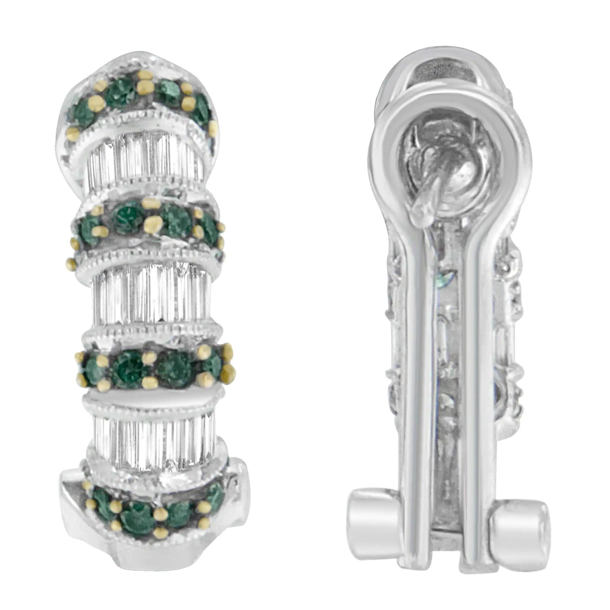 14K White Gold 1 3/8 cttw Baguette and Round Cut Treated Blue Diamond Earrings (H-I, SI1-SI2) WEM Support (www.WEM.support)