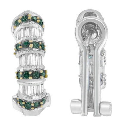 14K White Gold 1 3/8 cttw Baguette and Round Cut Treated Blue Diamond Earrings (H-I, SI1-SI2) WEM Support (www.WEM.support)