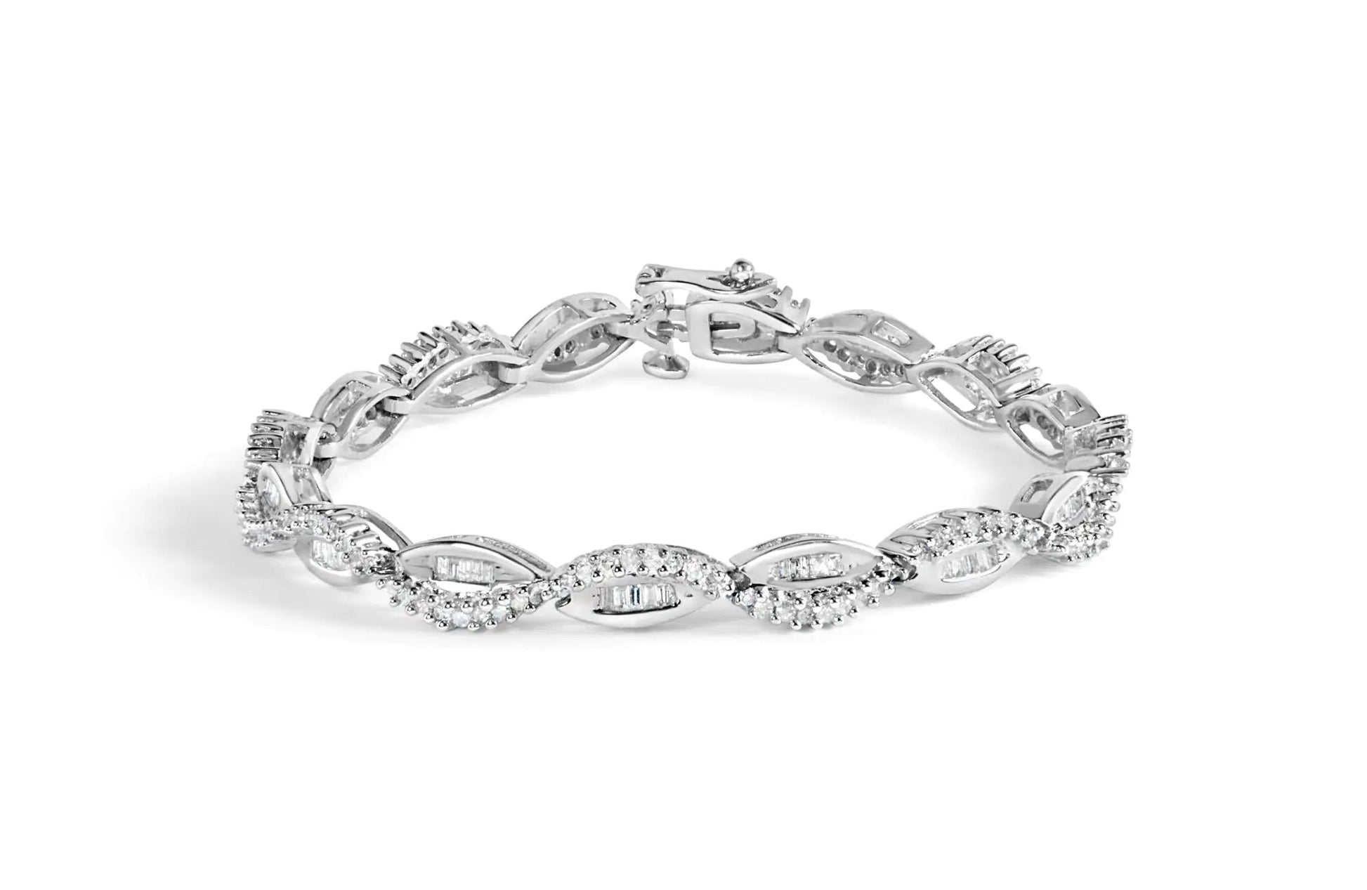 14K White Gold 2.00 Cttw Diamond Swirl and Pear Shape Link Bracelet (I-J Color, I2-I3 Clarity) - 7" WEM Support (www.WEM.support)