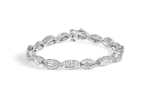 14K White Gold 2.00 Cttw Diamond Swirl and Pear Shape Link Bracelet (I-J Color, I2-I3 Clarity) - 7" WEM Support (www.WEM.support)