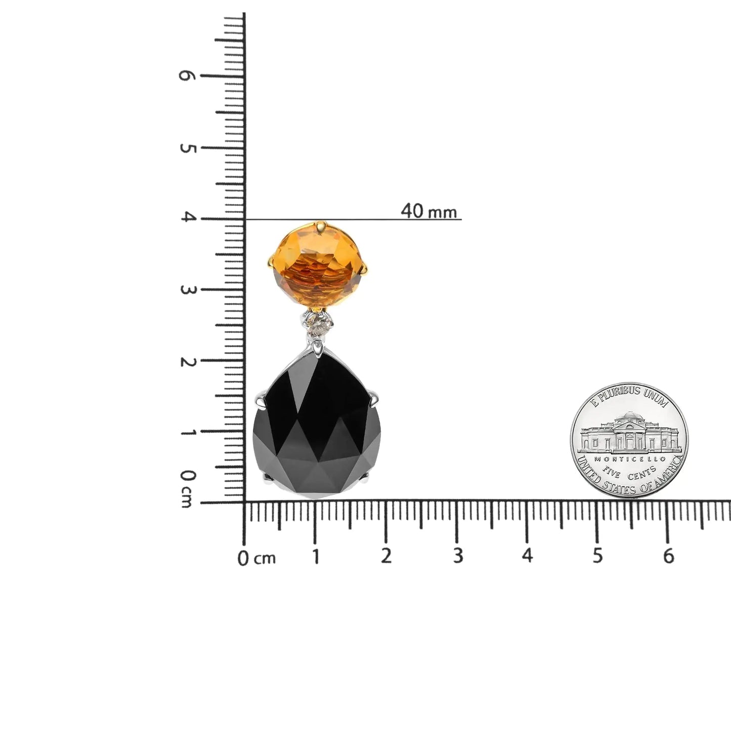 18K White and Yellow Gold 1/5 Cttw Diamond with Round Yellow Citrine and 20x15mm Pear Cut Black Onyx Gemstone Dangle Earring (G-H Color, SI1-SI2 Clarity) WEM Support (www.WEM.support)