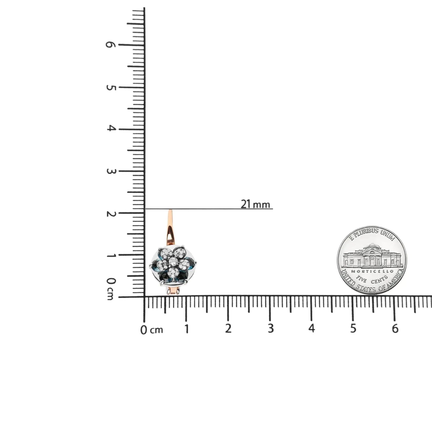 18K Rose and White Gold 1/3 Cttw Round Diamonds and Round London Blue Topaz Gemstone Cluster Floral Drop Hoop Earrings (G-H Color, SI1-SI2 Clarity) WEM Support (www.WEM.support)